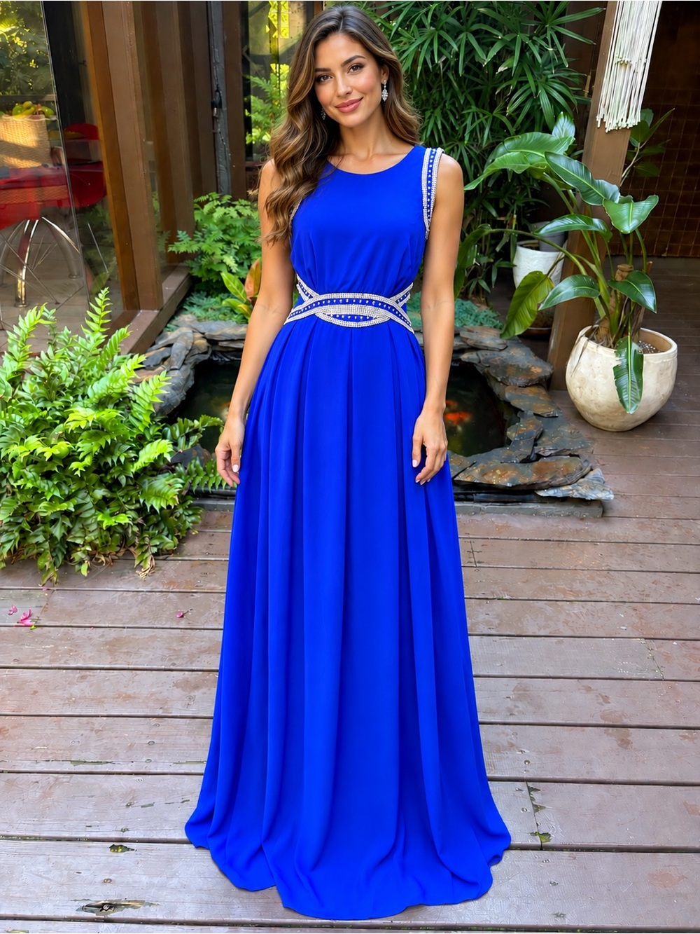the clothing company Cobalt Blue Sleeveless Beaded-Waist Maxi Dress